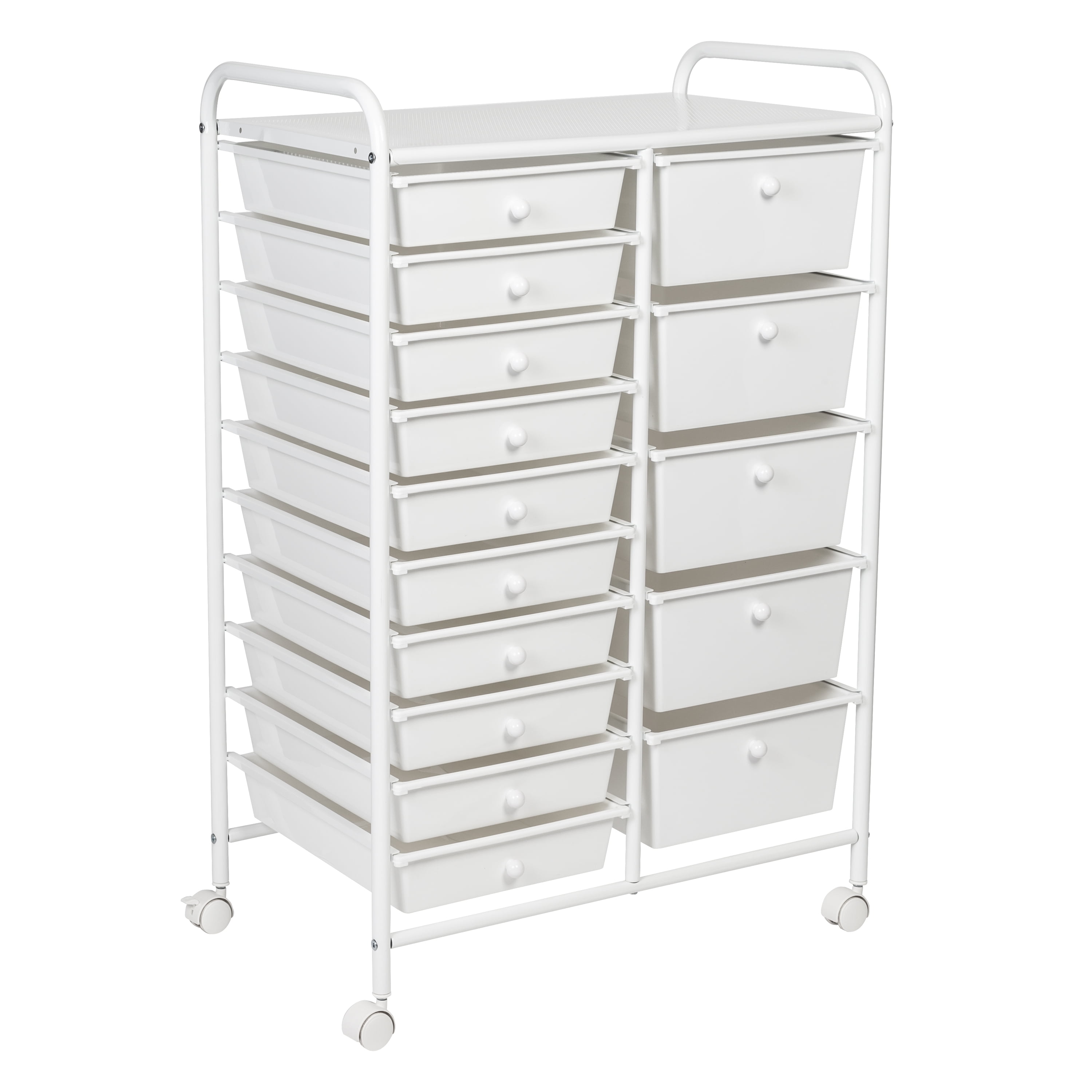 Portable Storage 15 Drawers Trolley Wheels Lightweight Home Tidy White Sturdy