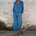 thumbnail image 2 of Women's Casual V-Neck Pullover Long Sleeve Shirt And Pocket Long Pants Set, Lounge Outfit Two Piece Set, Comfy Loungewear Pajamas, Relaxing Homewear, Mother's Day Gifts | CSEONE,Blue L, 2 of 8