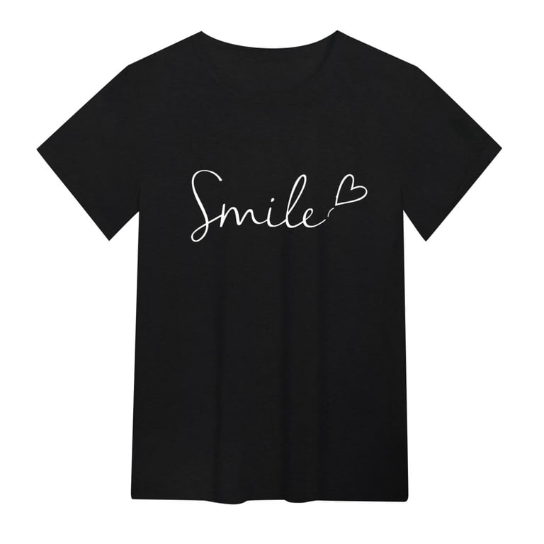 XIAONU Women's Smile Graphic T Shirt Crew Neck Short Sleeve