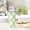 thumbnail image 5 of Light Green Checkered Stainless Steel Insulated Tumbler 20 Oz Coffee Mug Travel Cup Water Bottle With Lid Straw, 5 of 6