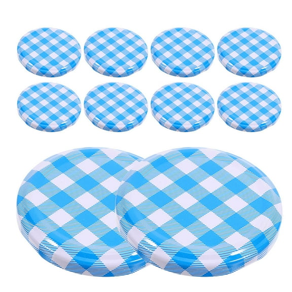 OUNONA 50 Pcs Jam Jar Lids Checked Plaid Regular Mouth Canning Lids Jelly Jar Lids Replacement Leak-proof Storage Caps for Home