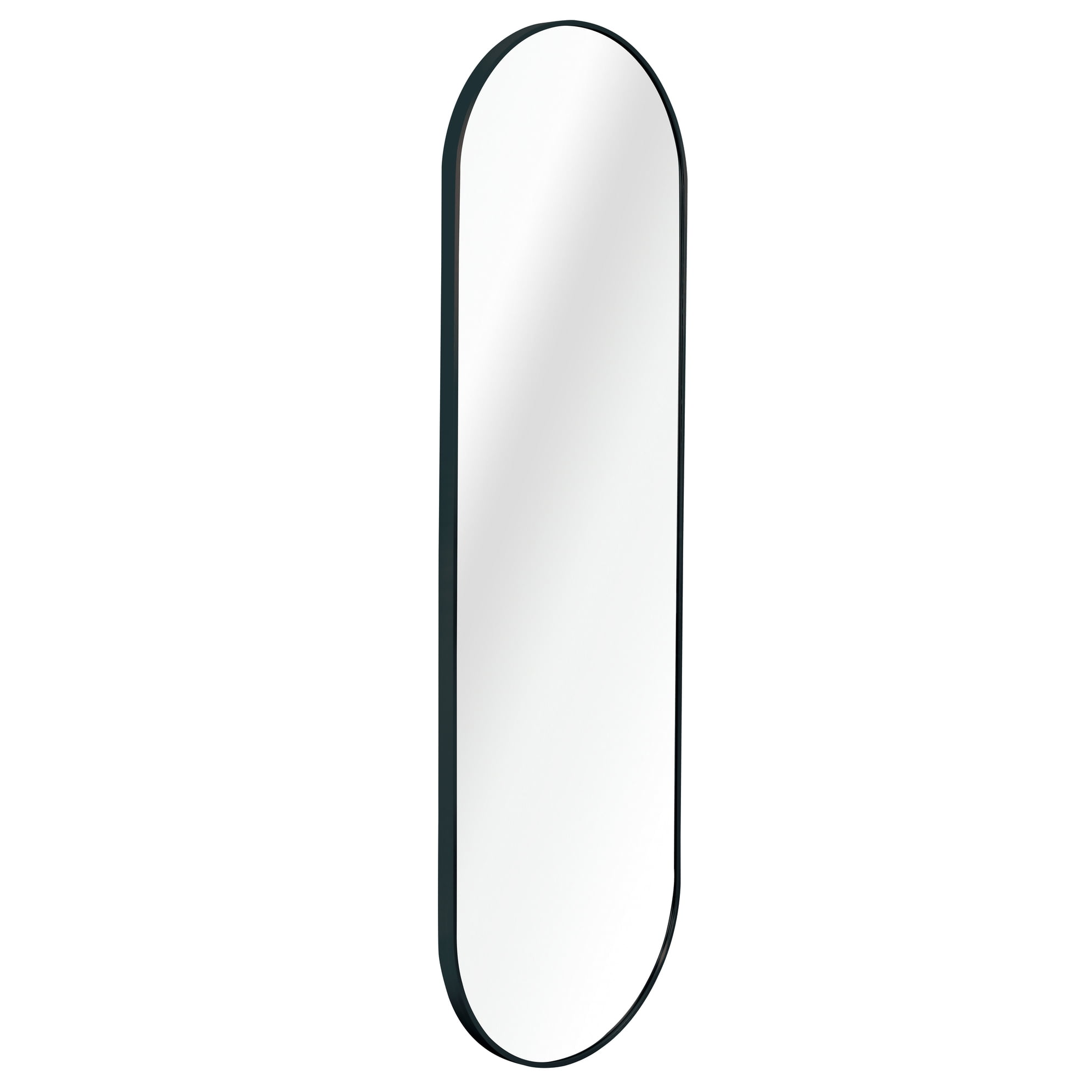Noble House 63x20 Inch Pill-Shaped Full Length Wall Mirror, Aluminum Framed Vanity Mirror, Black