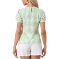 thumbnail image 3 of INSPIRE CHIC Inspired Women's Vintage Gingham Tops Puff Short Sleeve Crew Neck Casual Shirt Blouse M Light Green, 3 of 6