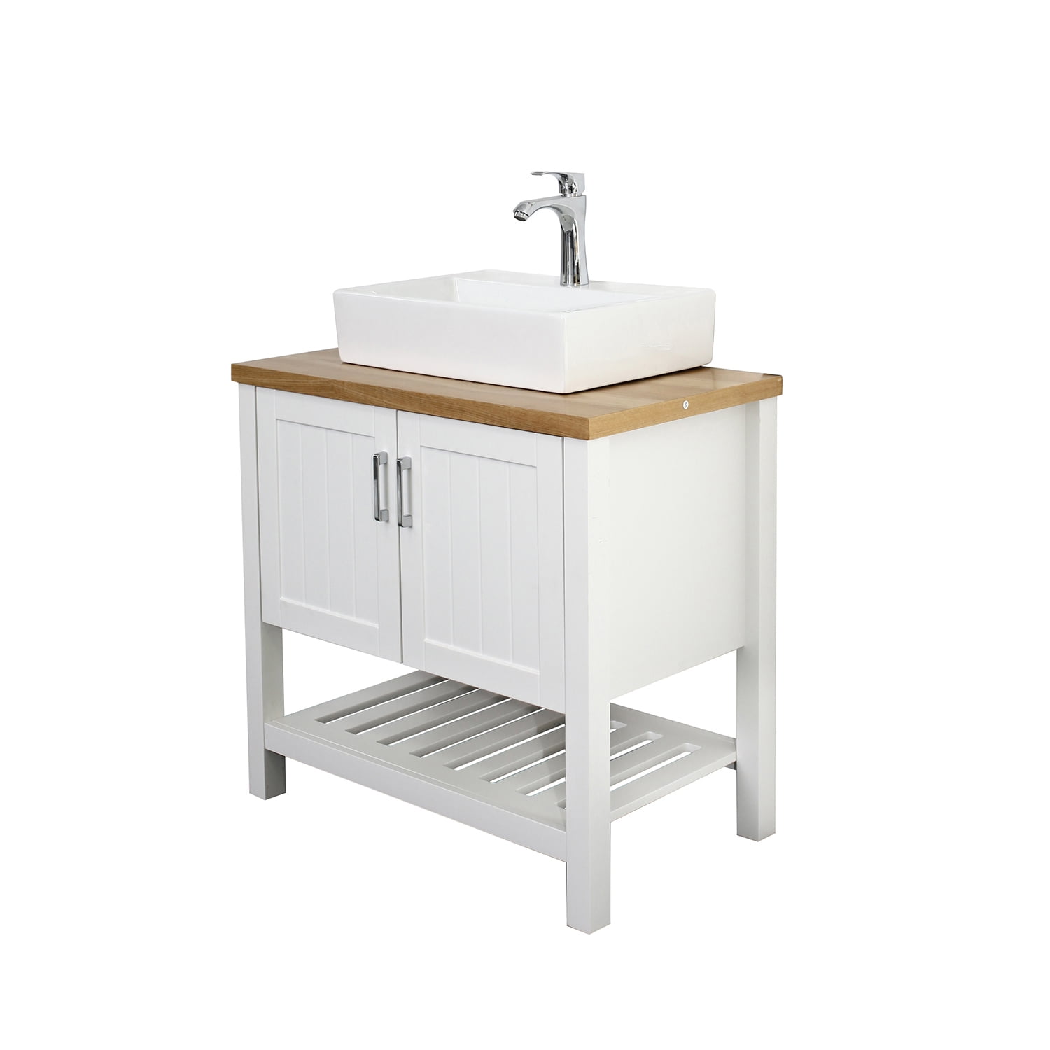 Demi Bonn 32" Bathroom Vanities Cabinet with Sink, Doors and Open Shelf, Single Bathroom Vanity Cabinet, Faucets and Drains Not Included, White