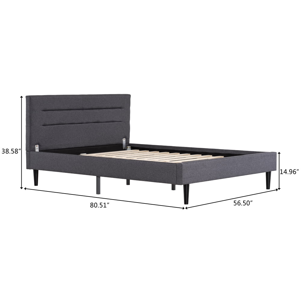 Kepooman Upholstered Faux Leather Platform Bed Frame, Dark Gray Full Kepooman Upholstered Faux Leather Platform Bed Frame, Dark Gray Full