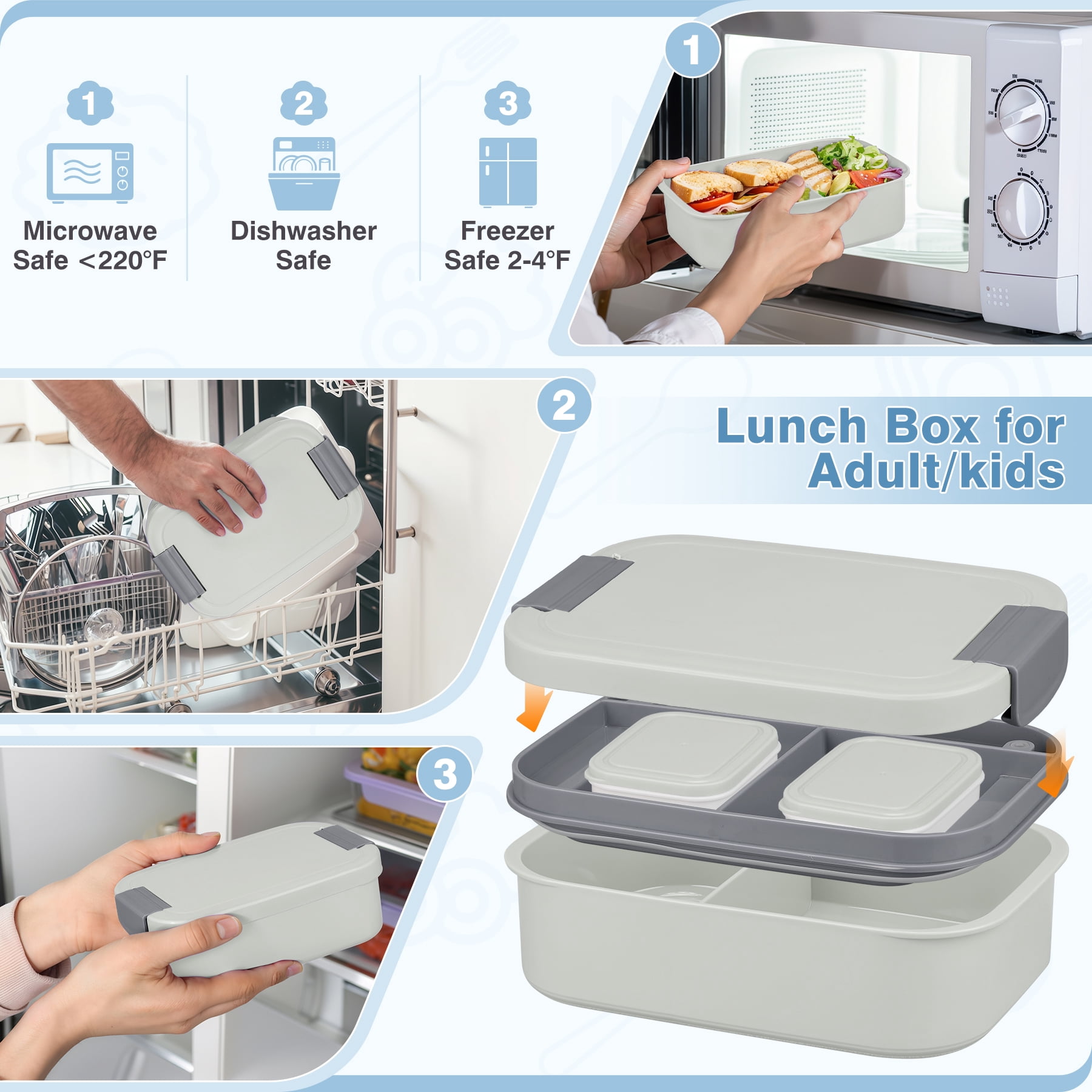 Bento Lunch Box Set with 10.5oz Soup Thermo for Adults Kids, Leak-proof Food Jar Lunch Container with 4 Compartment, Stainless Steel Coffee Tumbler with Lunch Bag for School Travel Office Grey