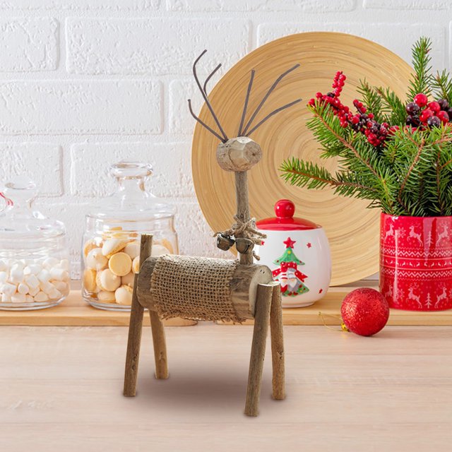 Xihbxyly Liquidación de Verano Adornos Navideños de Ciervos, Adorning Bricolaje, Decoración de Escenas Festivas, Pequeños Adornos de Ciervos de Madera Maciza