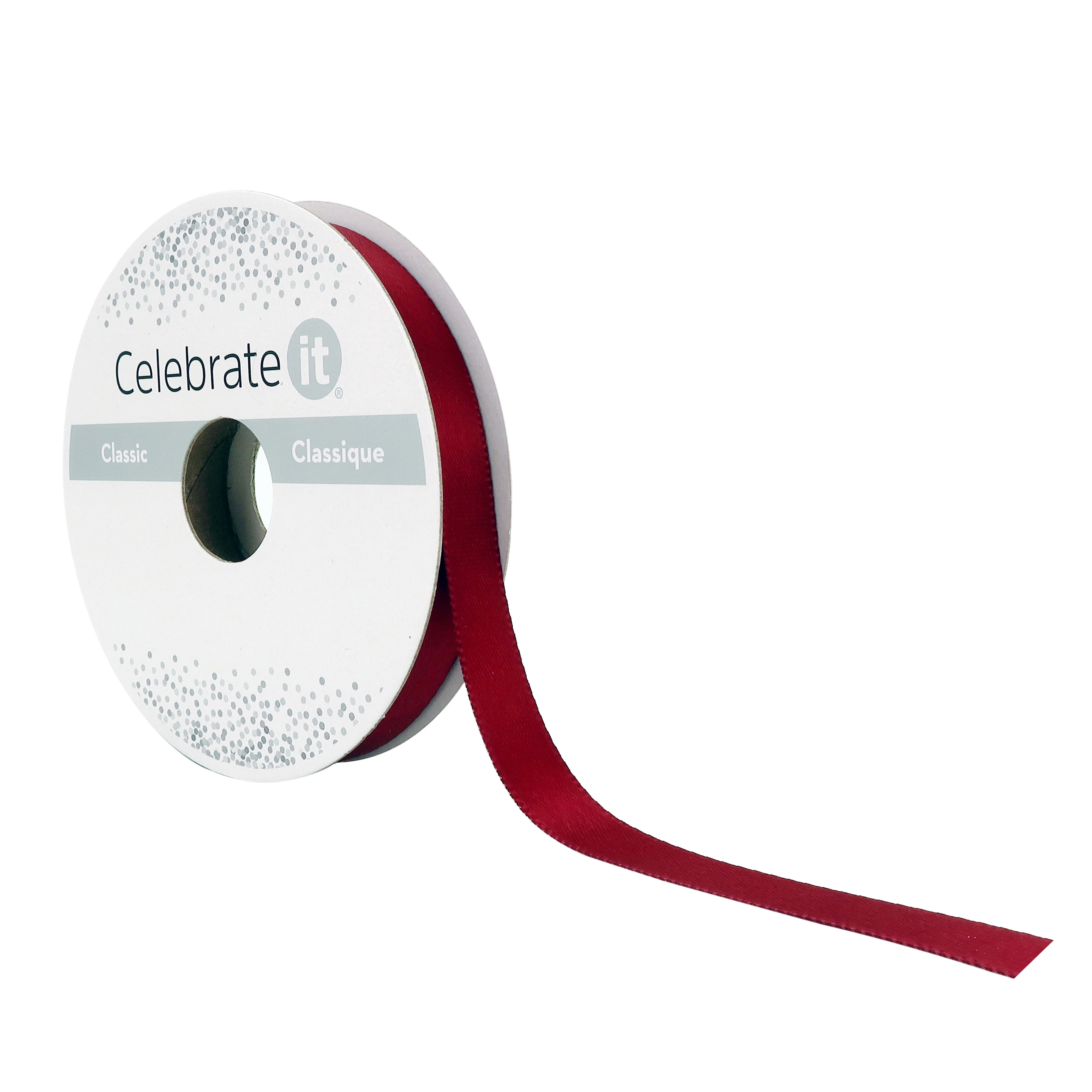 Celebrate It 3/8" x 15yd. Burgundy Satin Solid Ribbon 360 - Double-Faced, Non-Wired with Woven Edge, 100% Polyester, Ideal for Gift Wrapping, Decor & Crafts, 24 Pack