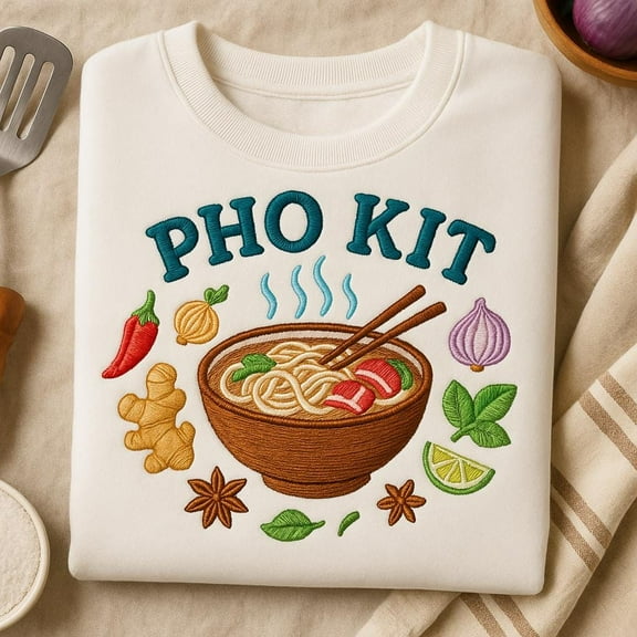 PHO KIT Embroidered Sweatshirt, Vietnamese Pho Noodle Soup Crewneck, Asian Food Lover Gift, Chef Cooking Shirt, Cute Foodie Apparel