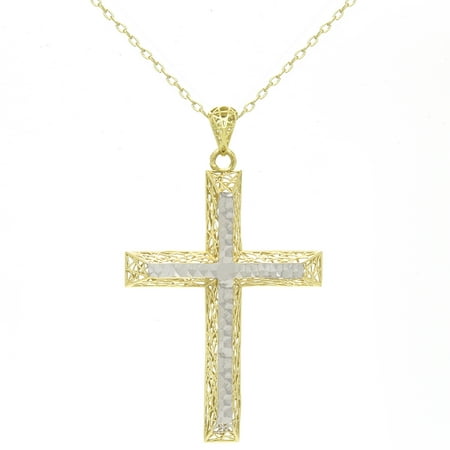 Solid 10kt White Gold Cross (American Designs 10kt Solid Yellow Gold Cross Diamond Cut Pendant Necklace 3 Dimensional (3D), 18