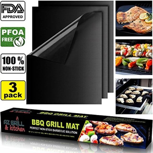 RENOOK Grill Mat Set of 6 Non-Stick BBQ Grill Mats Absolutely Fat Free Heavy Duty Reusable and Easy to Clean-Works on Electric Grill Gas Charcoal BBQ Universal for Any Size Extended Warranties-Black 