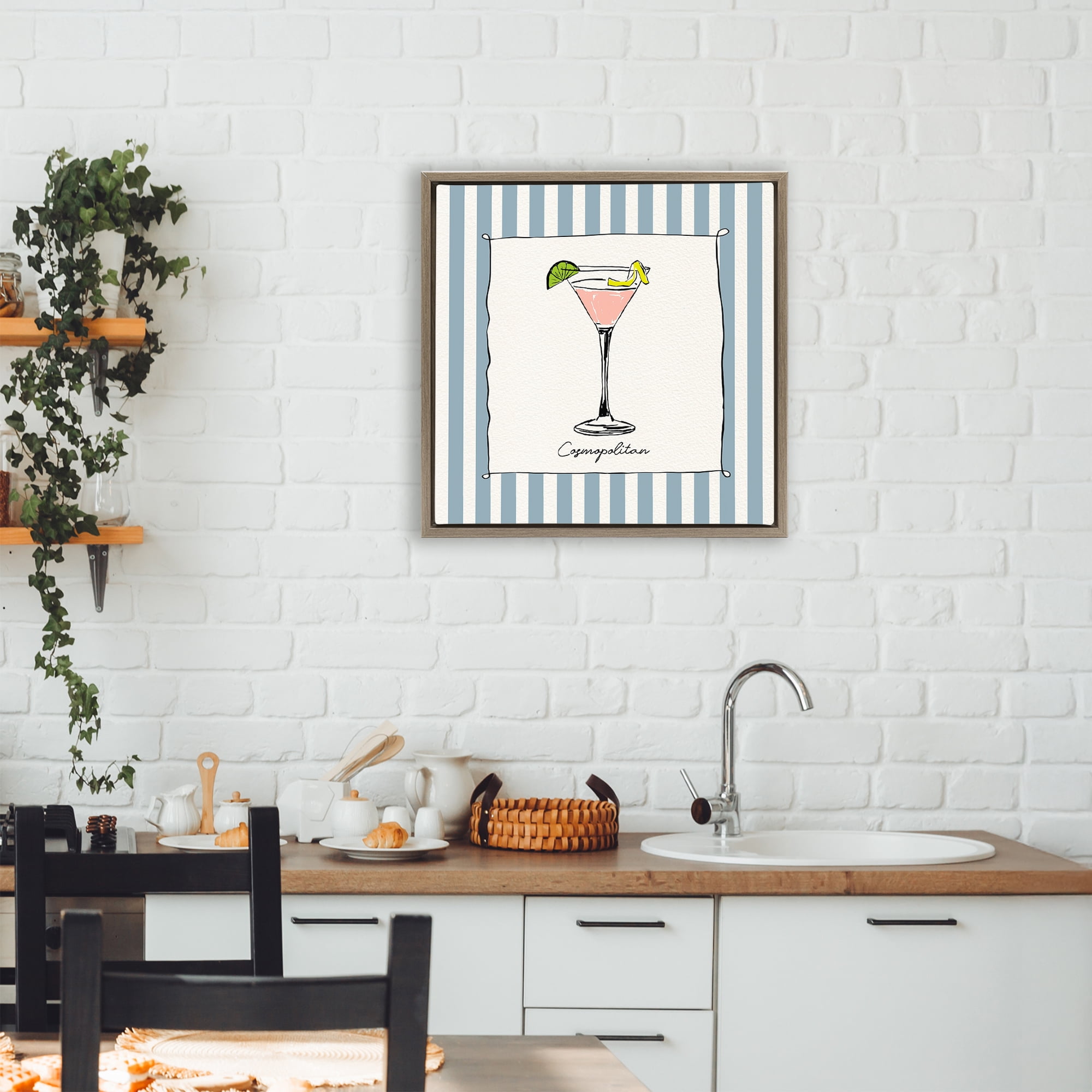 Stupell Industries Cosmopolitan Summer Stripes Brown Framed Floater Canvas Wall Art, design by Susan Jill