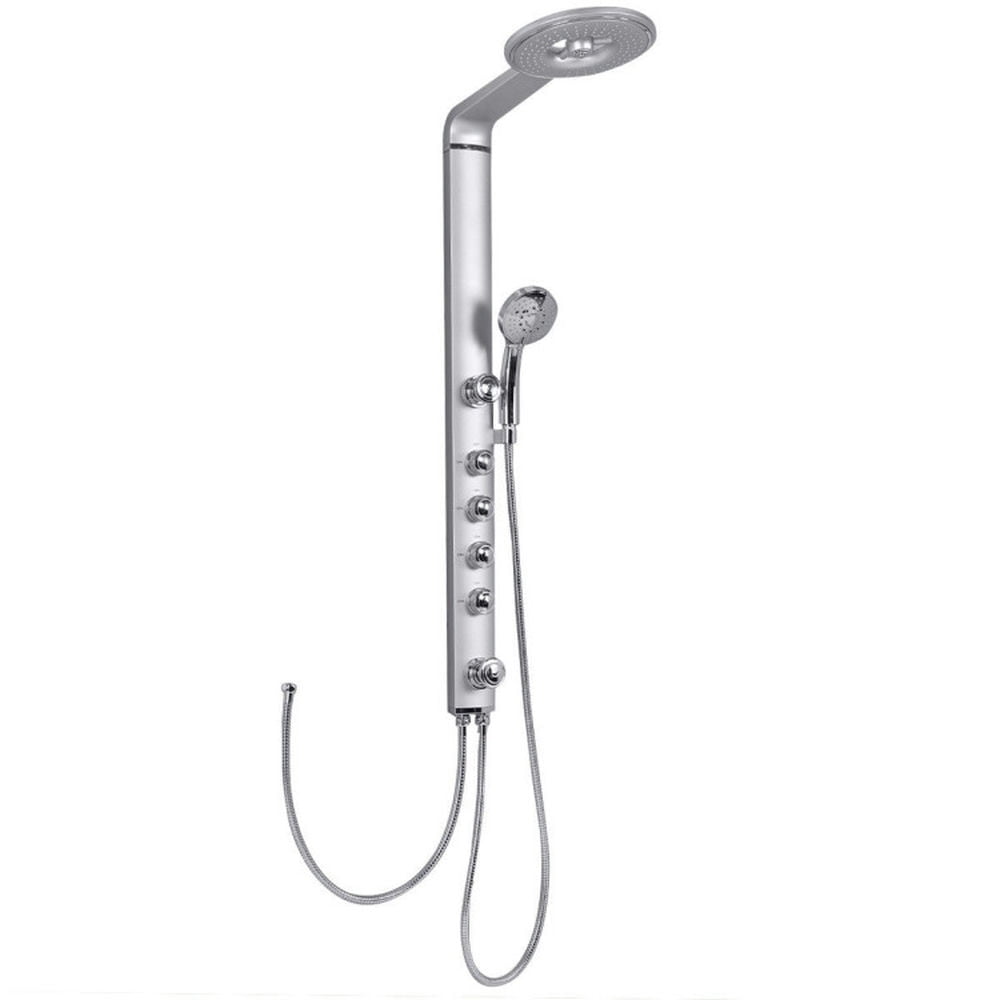 Finihen Shower Panel, Shower Panel Tower System, 40 Inch Aluminum Alloy Shower Column Massage Jet System with Hand Shower, Silver Finihen Shower Panel, Shower Panel Tower System, 40 Inch Aluminum Alloy Shower Column Massage Jet System with Hand Shower, Silver