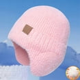 thumbnail image 2 of Otqutp Hiking Sun Visors for Kids Winter Warm Hat Children's Plush Knitted Wool Hat Cold Proof Ear Cover Head Cap Outdoor Ear Warmer (Pink,One Size), 2 of 3