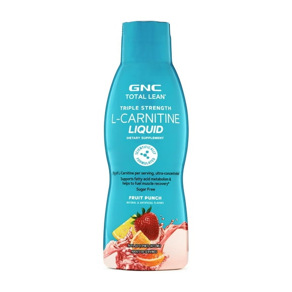 GNC Total Lean Triple Strength L-Carnitine Liquid | Supports Fatty Acid Metabolism and Helps to Fuel Muscle Recovery, Sugar Free | Fruit Punch | 16 fl.oz