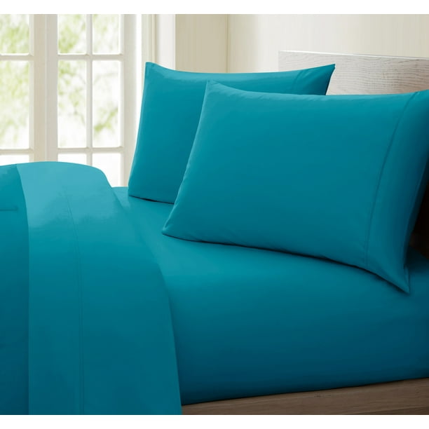1000 Thread Count 100 Cotton Sheet Set, Teal Bed Sheets Queen