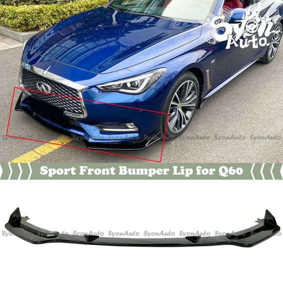 FITS 2017-2022 INFINITI Q60 GLOSSY BLACK 3 PCS SPORT FRONT BUMPER LIP SPLITTER KIT