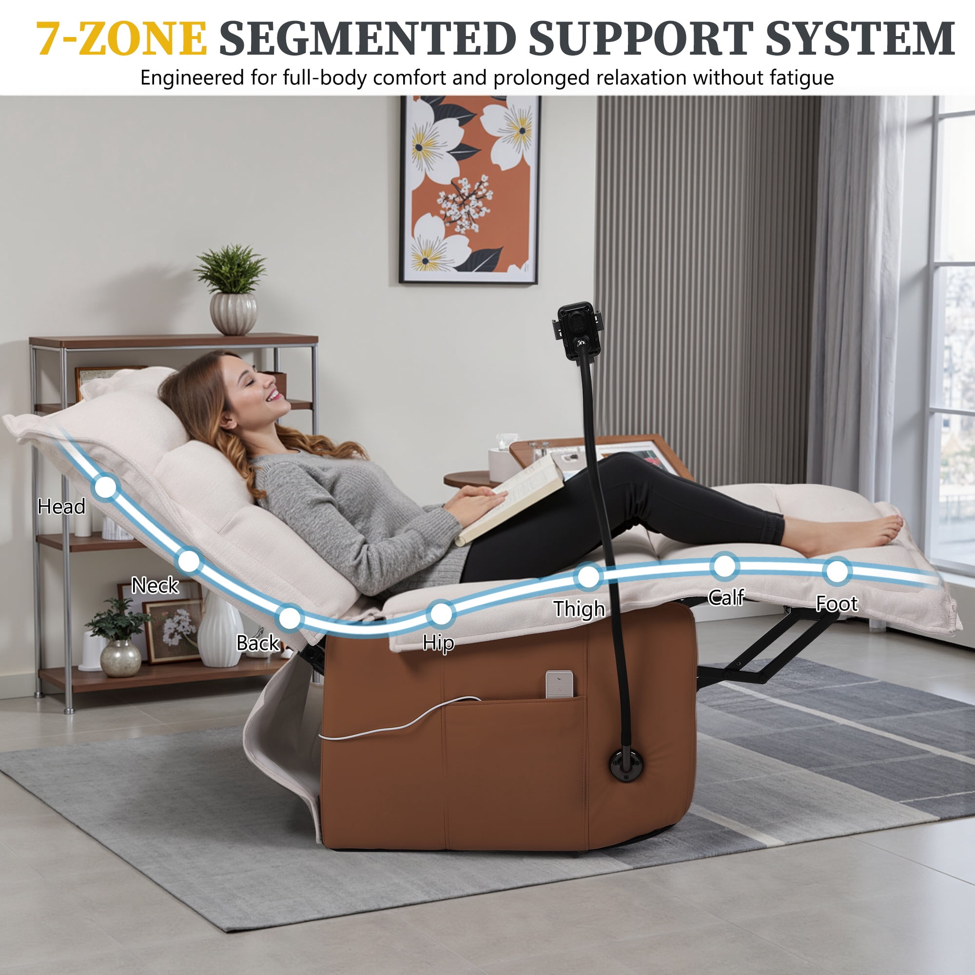 Holaki Power Recliner Chair, Modern Chenille Recliner Chair with Wireless Charging, Adjustable Home Theater Seating with Lumbar Support, Electric Recliner Chair for Adult