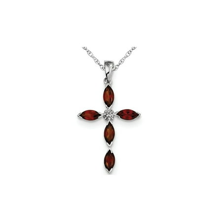 Garnet Bead Necklace - 1.50 Carat (ctw) Garnet Cross Pendant Necklace in Sterling Silver with Chain