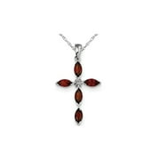 1.50 Carat (Ctw) Garnet Cross Pendant Necklace in Sterling Silver with Chain