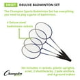 thumbnail image 2 of Champion Sports Outdoor Badminton Set: Deluxe Lawn & Party Game Kit Includes 4 Rackets 2 Shuttlecocks Net Poles & Posts plus Free Carrying Case - Great for BBQ Camping or the Beach, 2 of 6