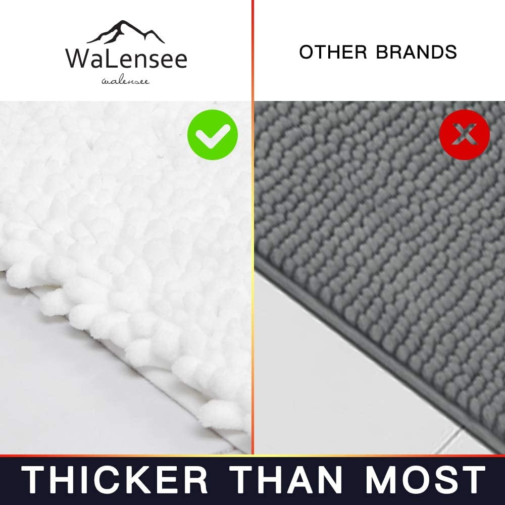 Walensee Bathroom Rug Non Slip Bath Mat 17x24 Inch Black Water Absorbent Super Soft Shaggy Chenille Machine Washable Dry Extra Thick Perfect Absorbant Best Small Plush Carpet for Shower Floor 