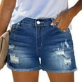 thumbnail image 2 of FUNUONY Jean Shorts Womens High Waisted Stretchy Mom Two Buttons Frayed Raw Hem Ripped Denim Shorts Distressed Shorts for Women Denim Pants Womens Jeans Spring Break Fashion Beach Vacation Clothes Su, 2 of 6
