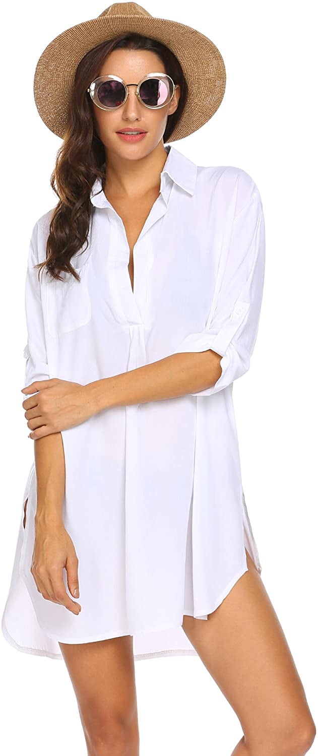Buy > white beach cover up shirt > in stock
