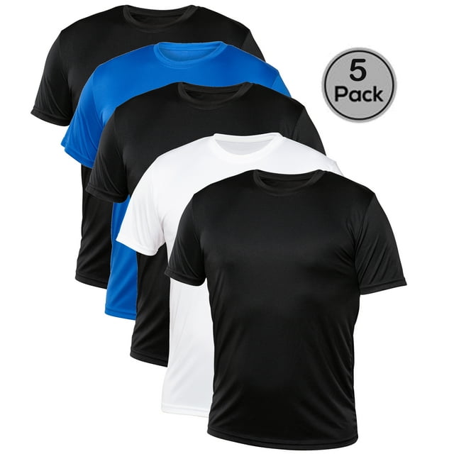 Blank Activewear Lot de 5 T-Shirts pour Hommes, Tissu de Performance à Séchage Rapide