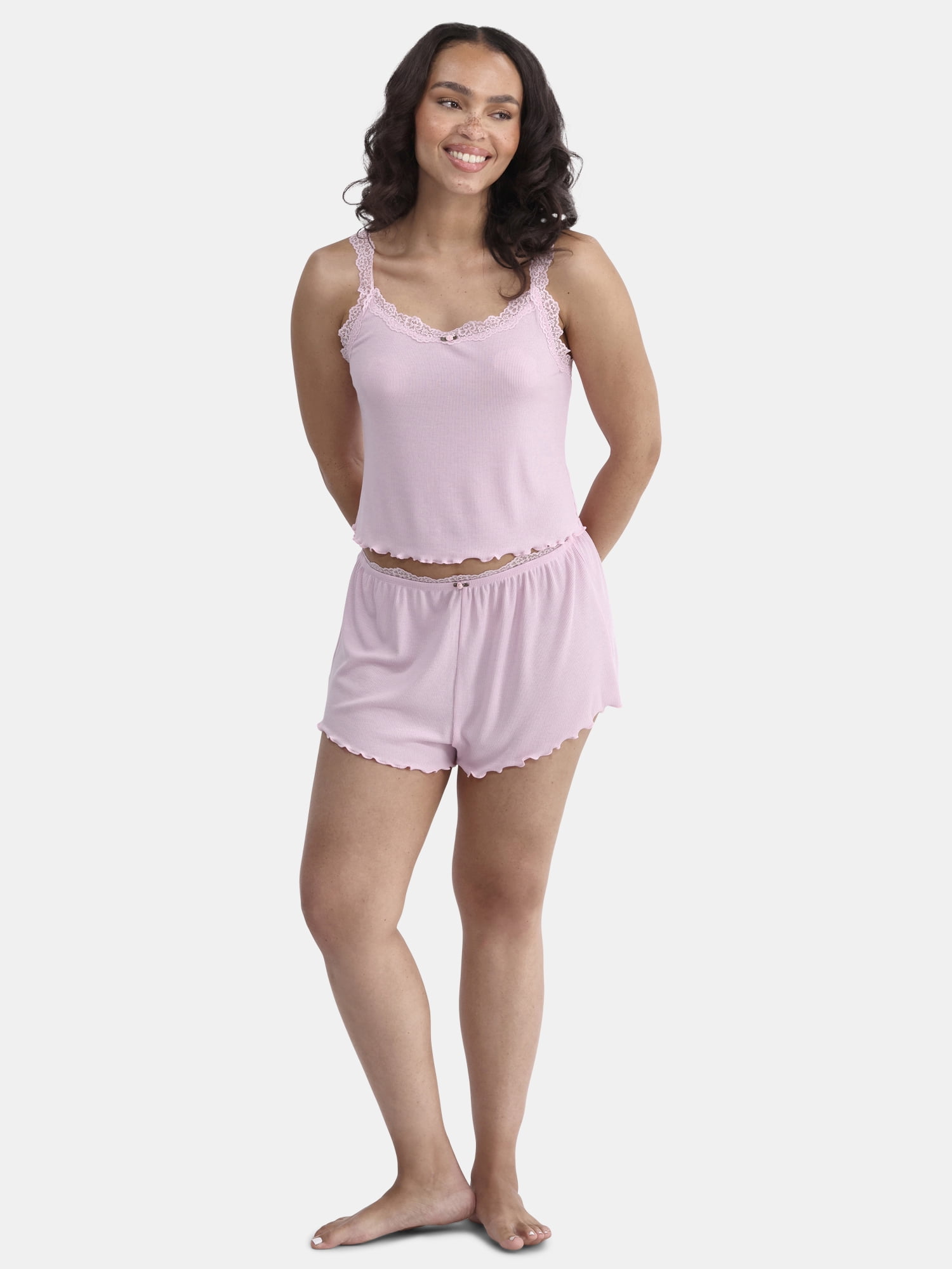 No Boundaries Ribbed Sleep Shorts with Lace Trim, Women's