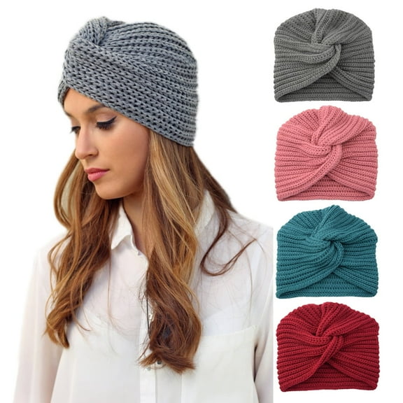 Vorkoi Women Knitted Turban Warm Headband Stretchy Cross Beanie Wrap Baggy Hat Cap