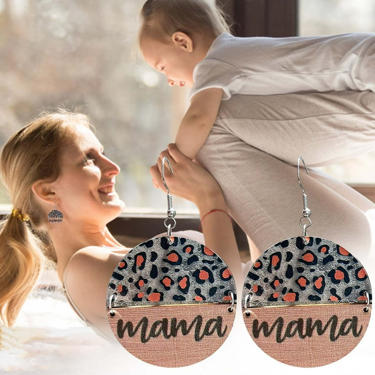 MAMA Earrings For Women - Handmade Acrylic & Wood Dangle Earrings, Gift For Mom