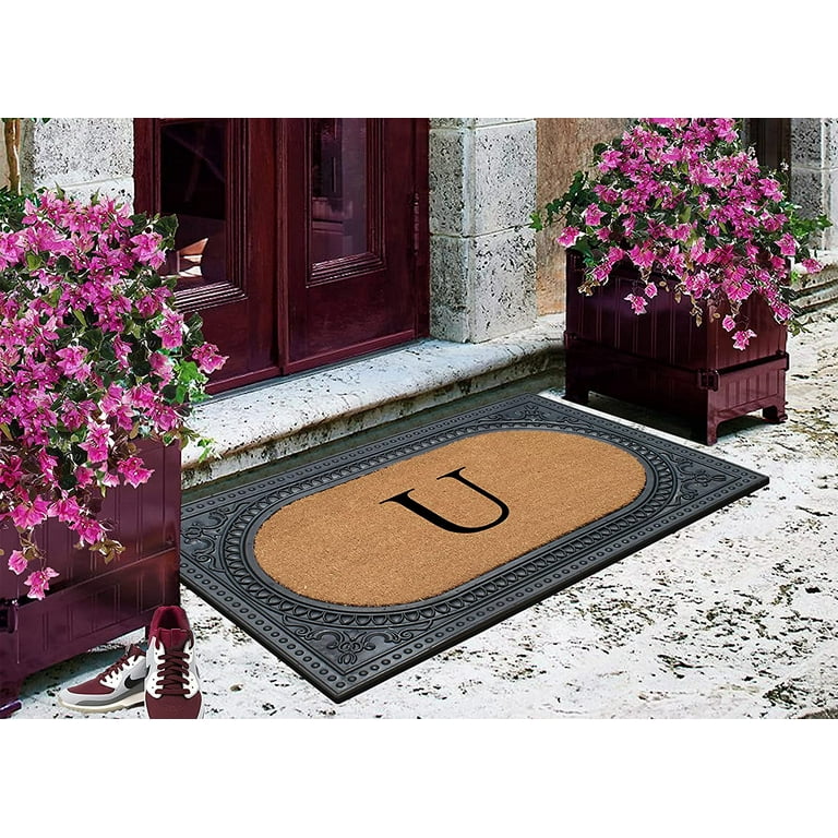 A1hc Natural Rubber & Coir 24x39 Monogrammed Doormat for Front Doormat A1 Home Collections LLC Letter: U