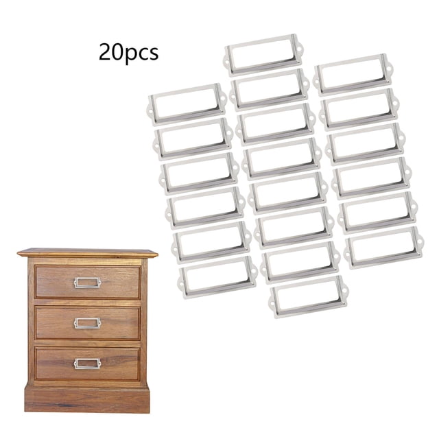 20 X Portaetiquetas retro Marco de metal Cajón Portaetiquetas Hardware con tornillos para cajas de cajones, muebles, gabinetes para el hogar , argén Soledad Portaetiquetas