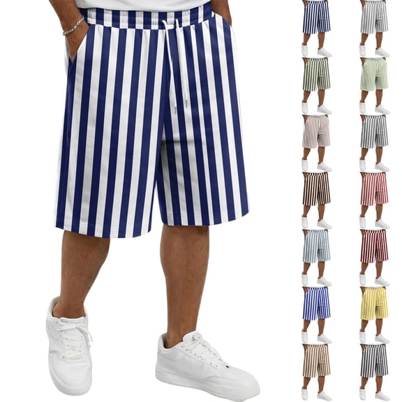 Trgacdwlo Men's Shorts Casual Striped Elastic Waist Mens Beach Shorts with Pocket Breathable Sports Running Gym Shorts Men