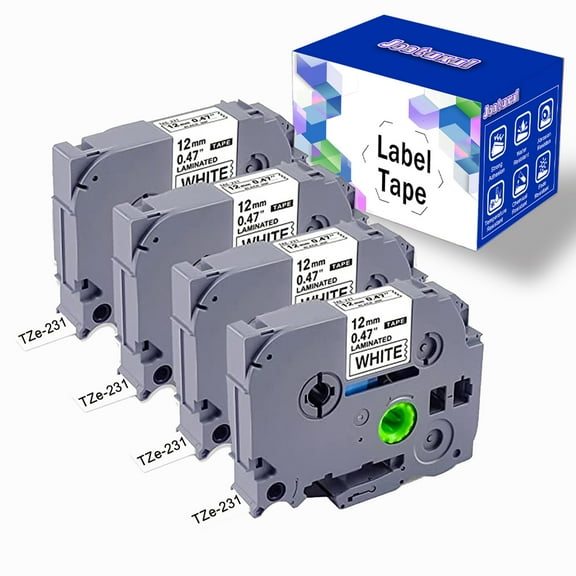 Joatuxul Label Tape 12mm 4PCS Compatible with Brother TZe-231 for P-Touch PT-D210 Black on White