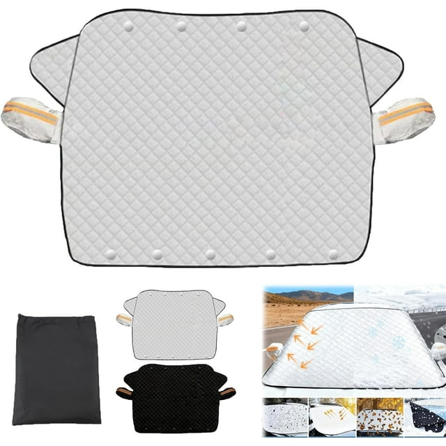 4-Layer Magnetic Windshield Cover for Car, 2026 New Car Windshield Cover or Ice and Snow, Multi-Functional Winter Frost and Ice Removal Sunshade Universal for Most Vehicle (White, Universal)