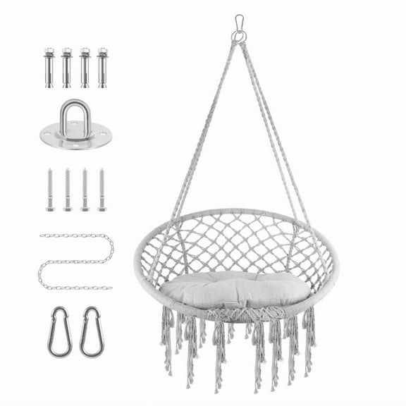 Industrial-Style Grey Cotton Hanging Swing Chair, Heavy-Duty – Living Rooms, Patio Bars, Community Parks – Grey