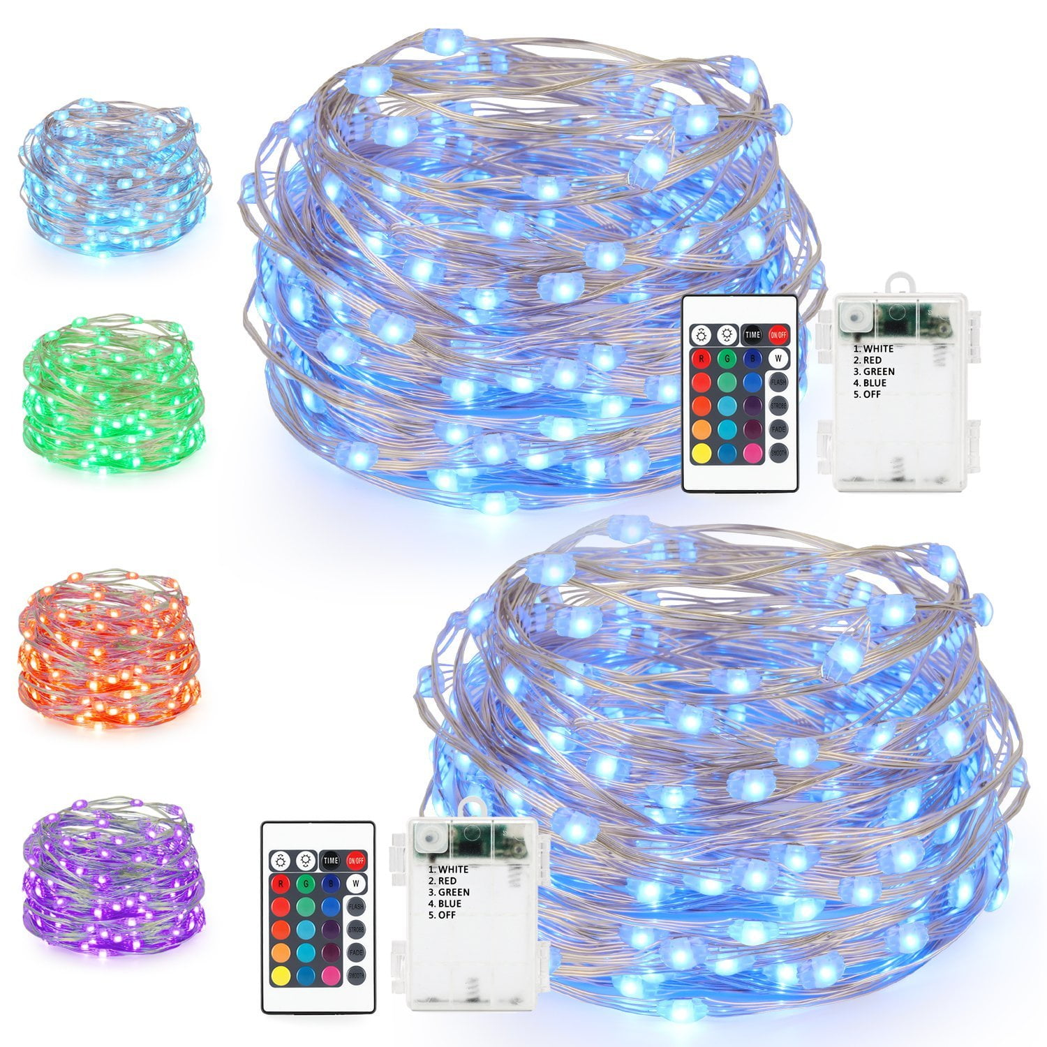 Superior Mart Fairy String Lights Battery Operated 16.4 Ft with Controller 50 LEDs Copper Wire Firefly Christmas Decor Decporation Bothwinner - Blue Light 