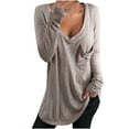 thumbnail image 3 of UTTOASFAY Winter Clothes for Womens Women'S V-Neck Solid Color Loose Casual Fashion Long Sleeve T-Shirt Tops, 3 of 4