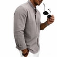 thumbnail image 6 of Qiyinn Men's Cotton Linen Long Sleeve Shirts Casual Button Down Banded Collar Shirt Beach Summer Tops with Pocket, 6 of 8