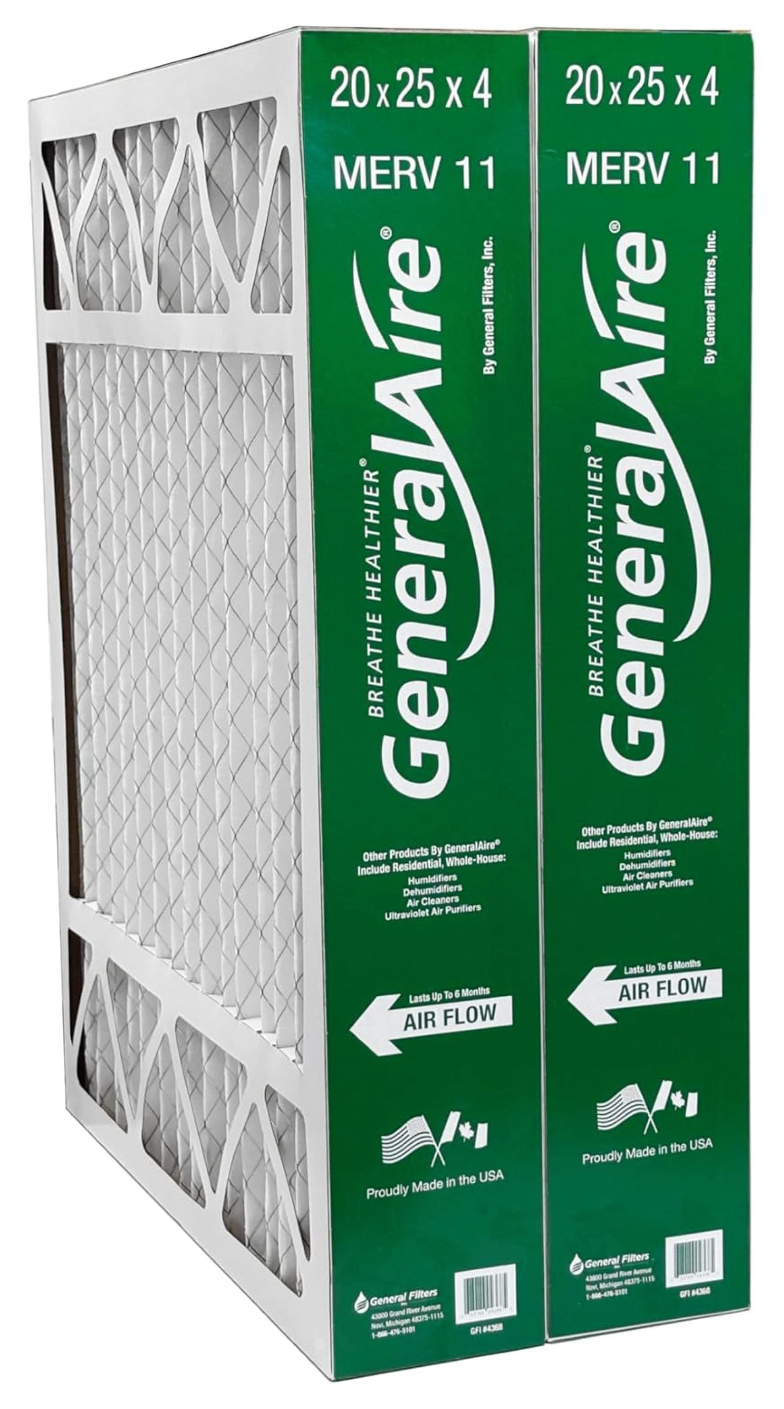 2-PK- Generalaire #4368-Replaces FC100A1037-20"x 25" x 4.5" Merv 11 Air Filters