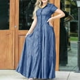 thumbnail image 3 of Chouyatou Womens Short Sleeve Denim Maxi Dress Casual Loose Fit Button Down Long Jean Dresses, 3 of 4