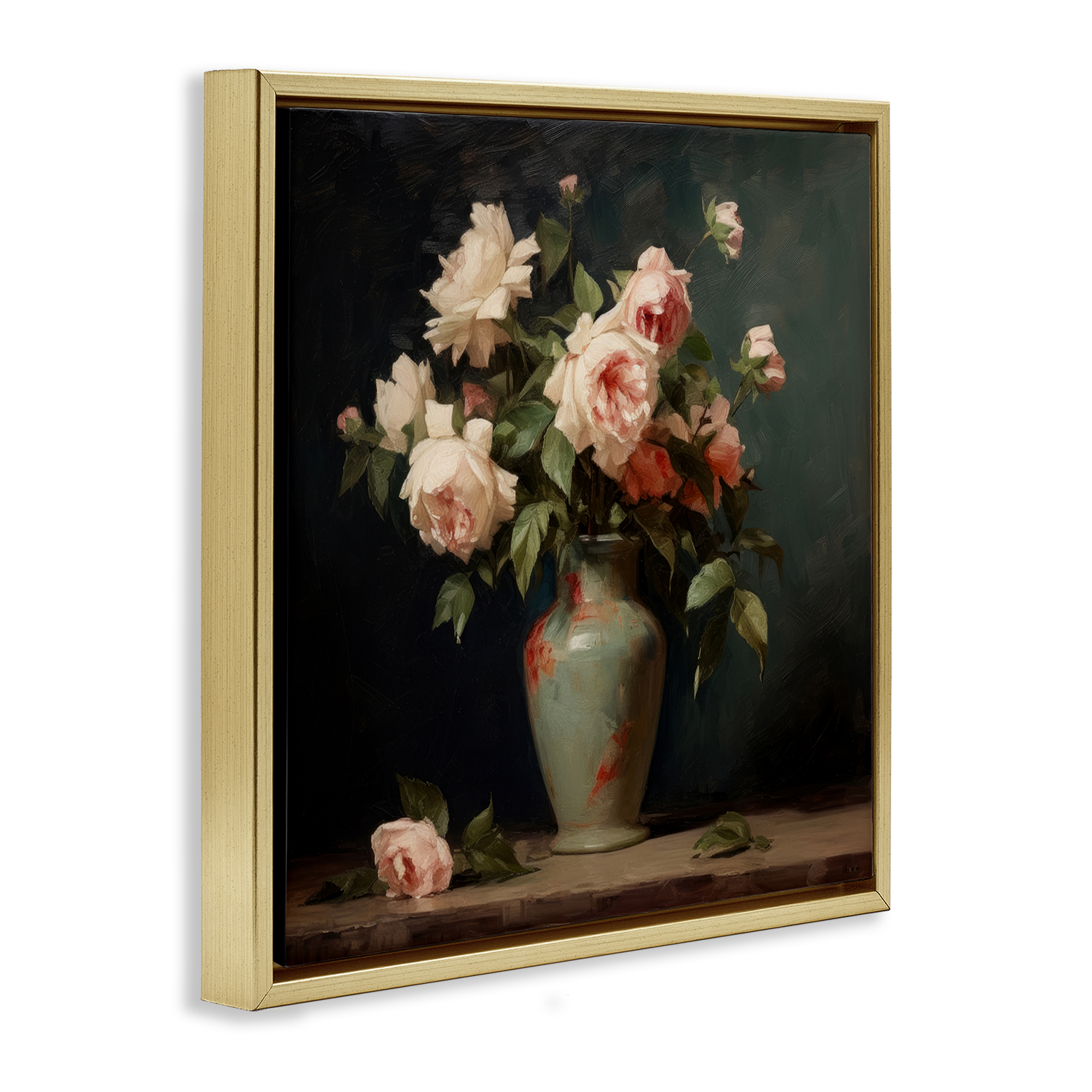 Stupell Industries Vintage Bunches in Vase Plants & Flowers Painting Gold Floater Framed Canvas Art Print Wall Art, 25 x 25