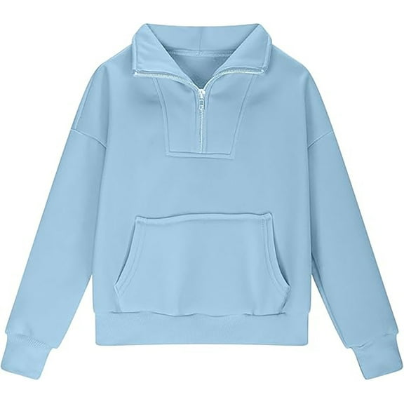 WUXIAN Toddler Girls Half Zip Sweatshirt Quarter Zip Pullover Sweatshirts With Pocket Hoodie Sweater Fall Clothes For Teen Girls Trendy Streetwear