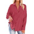 thumbnail image 3 of Ohufall Womens Long Sleeve T-shirts with Pocket Fashion Solid Casual Lapel Tops Loose Comfortable Button Down Blouses for Women, 3 of 6