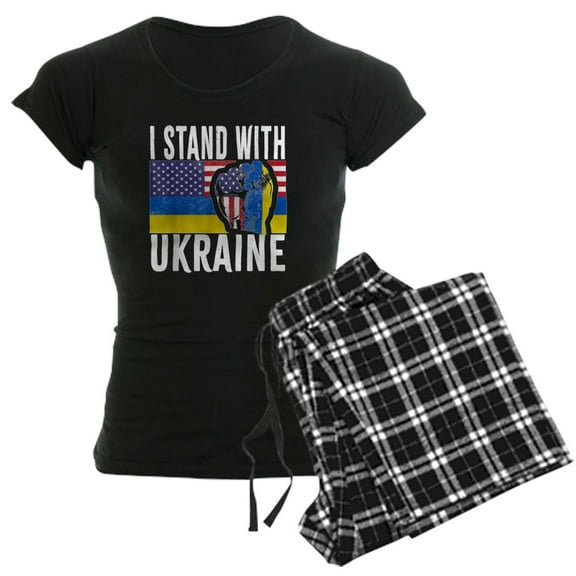 CafePress - I Stand With Ukraine Flag American Flag Su Pajamas - Women's Short Sleeve Print T-Shirt and Pants Dark Cotton Pajama Set