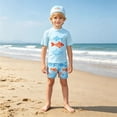 thumbnail image 4 of LRen Boys Rash Guard Swim Set with Swim Trunks Bathing Suit Short Sleeve Swim Shirt Quick Dry Swimsuit Kids Swimwear, 4 of 9