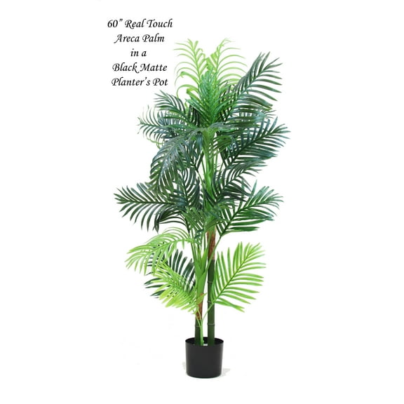 The Mod Greenhouse 60" Artificial Real Touch Areca Green Palm Tree in a Matte Black Grower's Pot