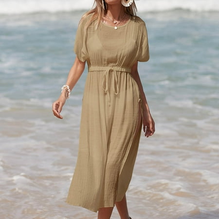 Tawop Sexy Swimsuits for Women Swimsuit Cover Up Bikini Dress Loose Beach Khaki Free Size